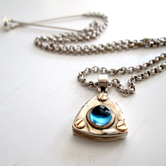 ✨💙 RARE IVAN DOBREN STERLING SILVER AND 14K GOLD BLUE TOPAZ PENDANT NECKLACE - Picture 15 of 16